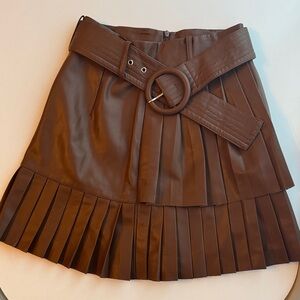 Zara Brown Pleated Mini Skirt with Belt
